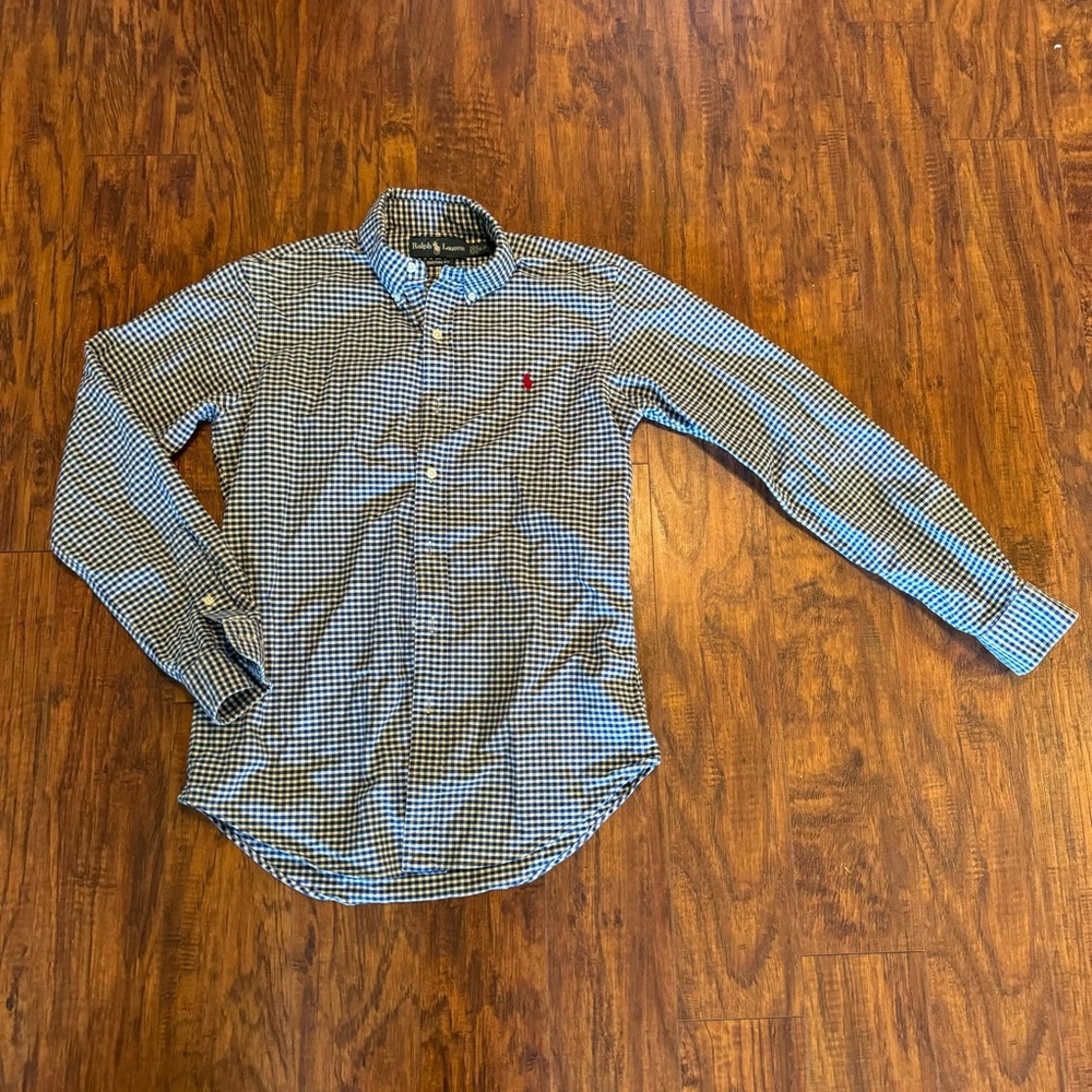 Polo by Ralph Lauren Blue White Gingham Oxford Custom Fit Small S